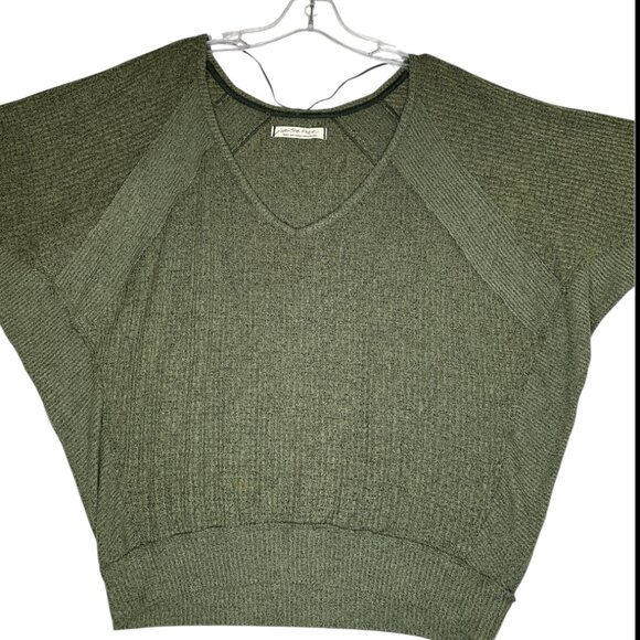 We The Free Thermal Top SMALL Slouchy Waffle Knit greenish Pullover Boho Chic - Picture 2 of 13
